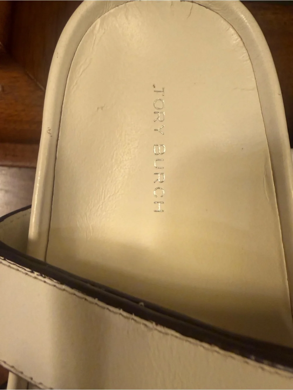 Tory Burch Ines Ivory Leather Double-Strap Logo Sport Slide Sandals Size 5.5